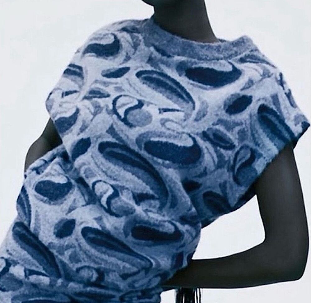 ZARA Sweater Pullover Shirt Blue Paisley Tunic Top Size Large